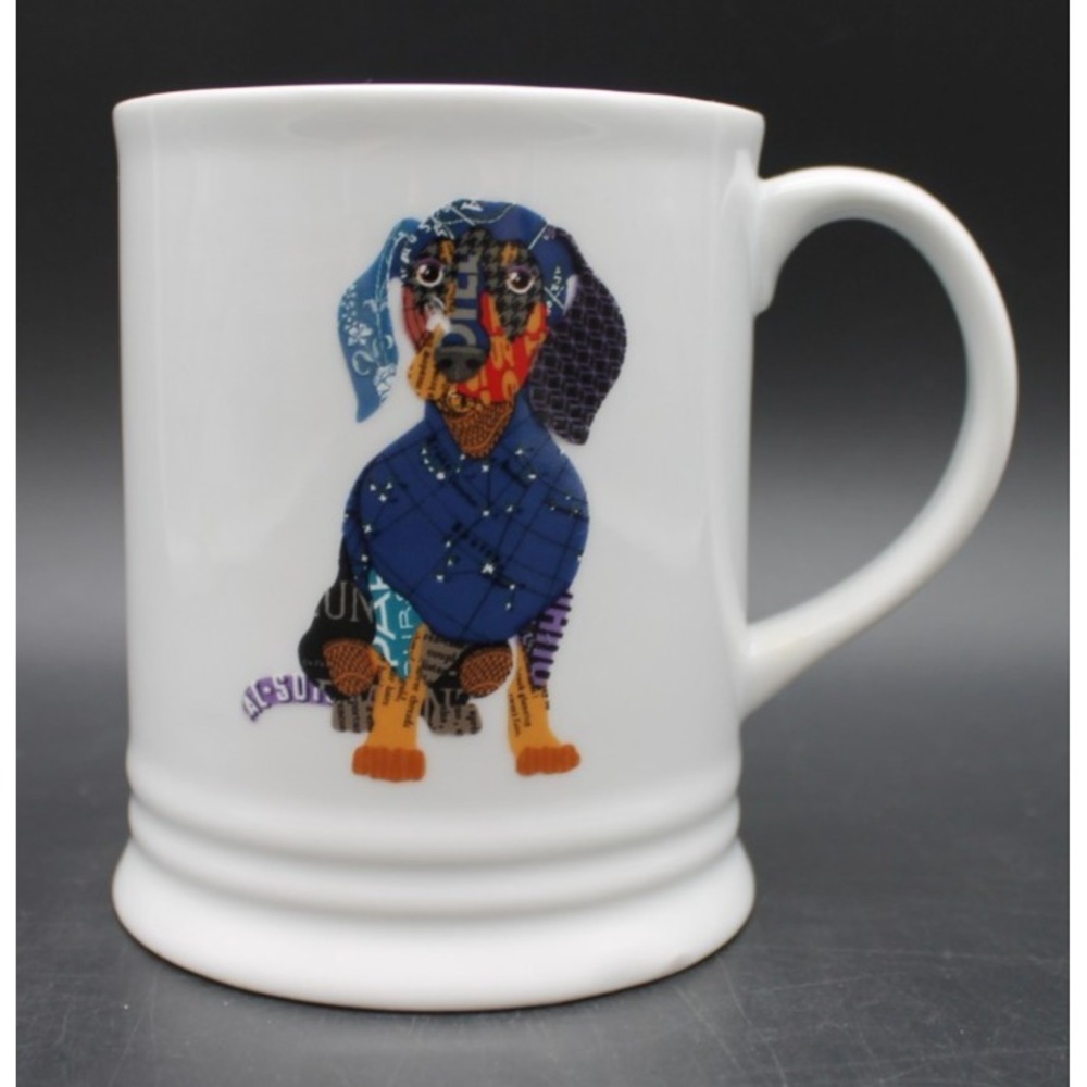 Fringe Studio Dachshund Doxie Coffee Mug Colorful Patchwork Dog Ceramic Cup